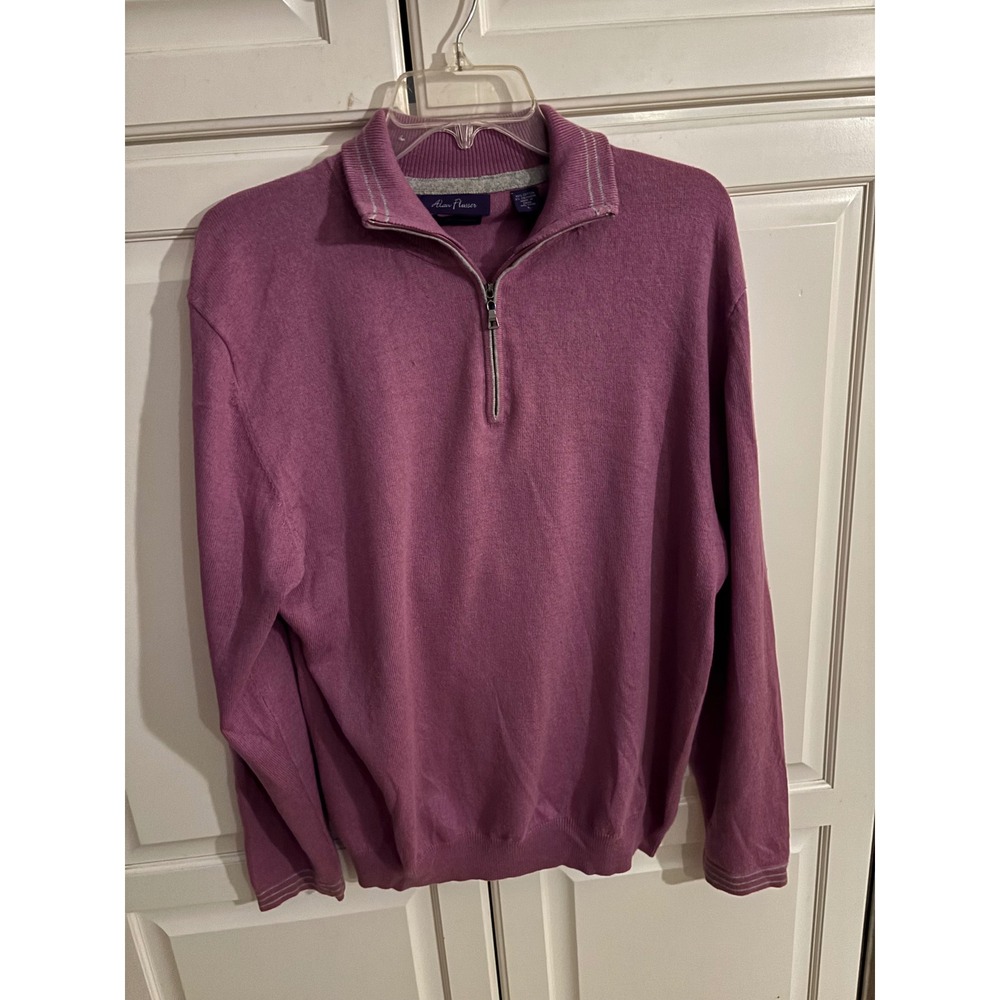 Alan Flusser Purple Cotton Cashmere Quarter Zip Sweater‎ Ribbed Mock Neck Large
